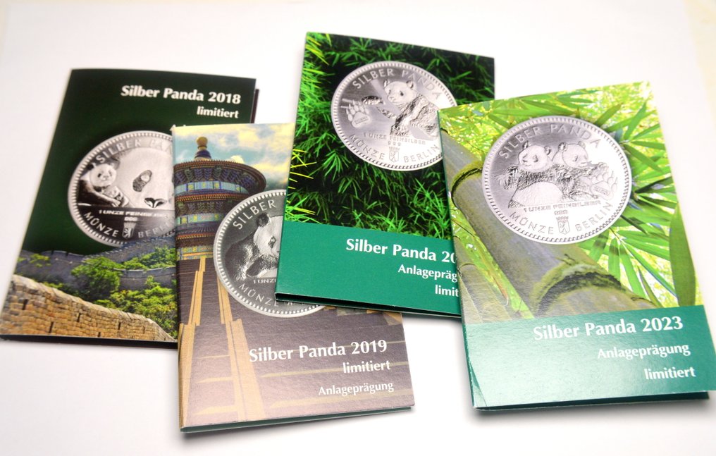 Alemanha. 4 x Silver Panda 2018, 2019, 2022, 2023 1/8oz (.999)  (Sem preço de reserva) #1.0