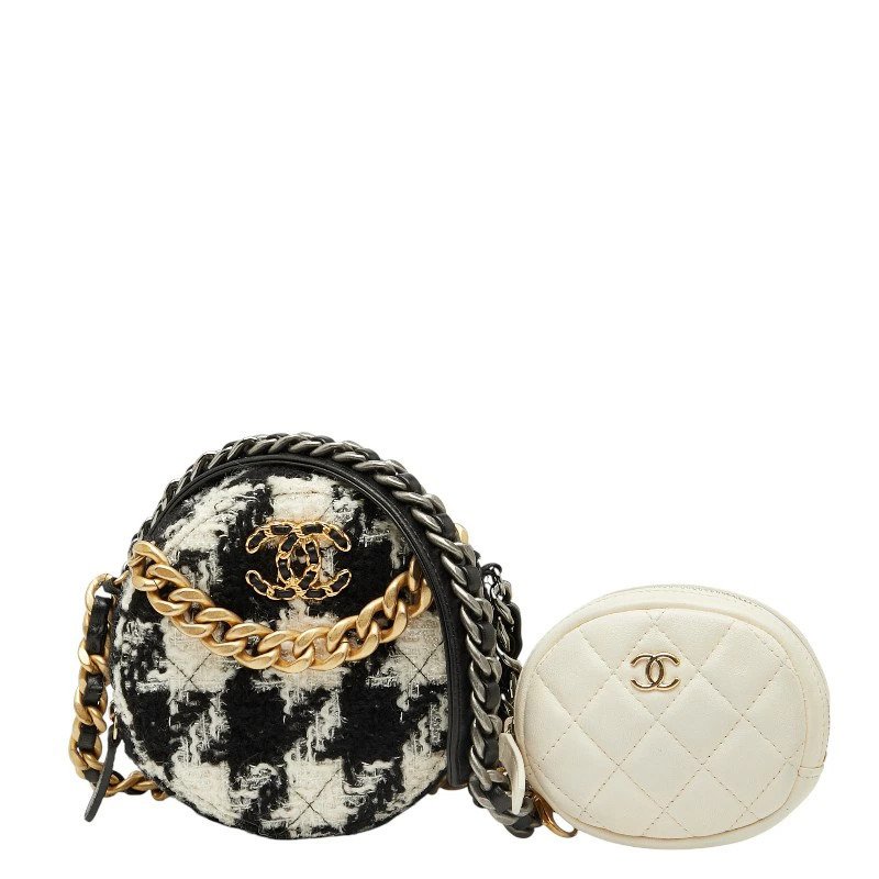 Chanel - Coco Mark Round Chain Shoulder Bag in Black and White Tweed with Gold & Ruthenium Hardware - 挂肩式皮包 #1.0
