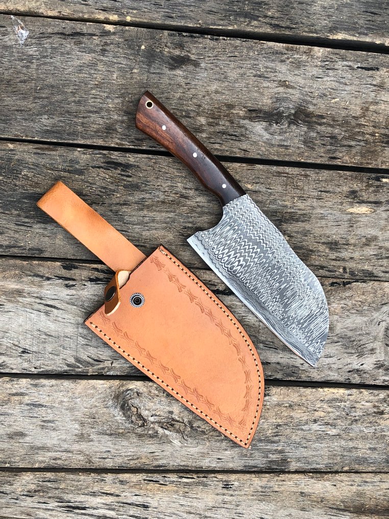 Coltello da cucina - Acciaio forgiato a più strati, coltello da chef, oggetto da collezione, fodero in pelle - Nord America - T7 #3.2