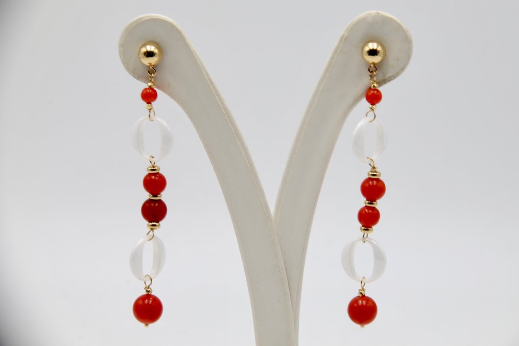 耳环 - 18K包金 黄金 珊瑚 #1.0