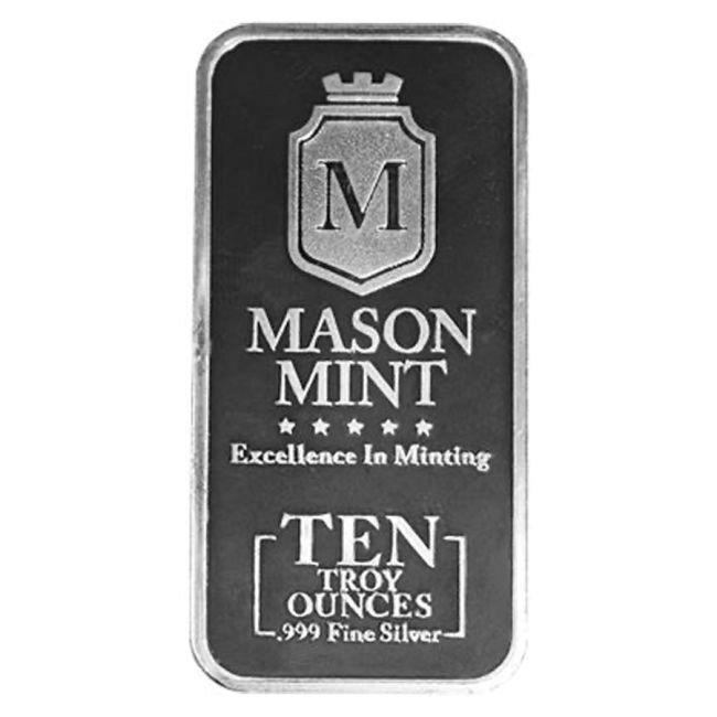 10 金衡制盎司 - 银 .999 - 10 oz Mason Mint .999 Fine Silver Bar #1.0