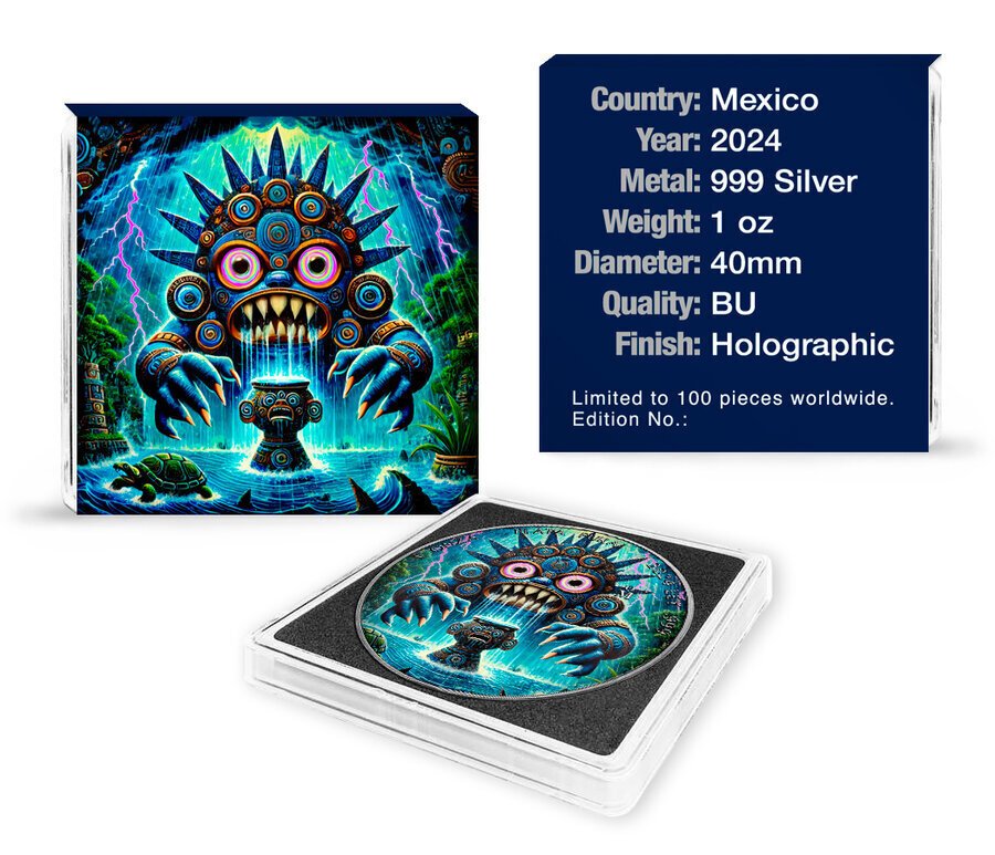 Mexiko. 1 Onza 2024 1 oz Mexican Libertad Tlaloc Colorized Silver Coin #1.0