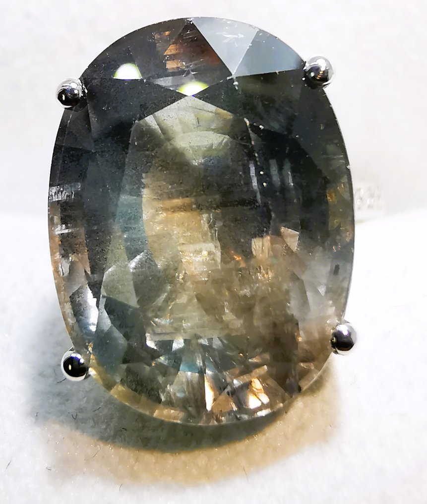 戒指 - 18 克拉 白金, LOTUS 8.25克 -  17.02ct. tw. 藍寶石 - 鉆石 - 无加热 #1.0