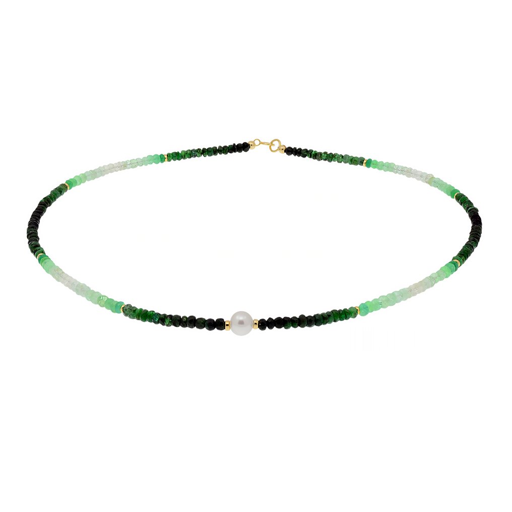 没有保留价 - 项链 - 18K包金 黄金 珍珠 - 祖母绿 #2.1