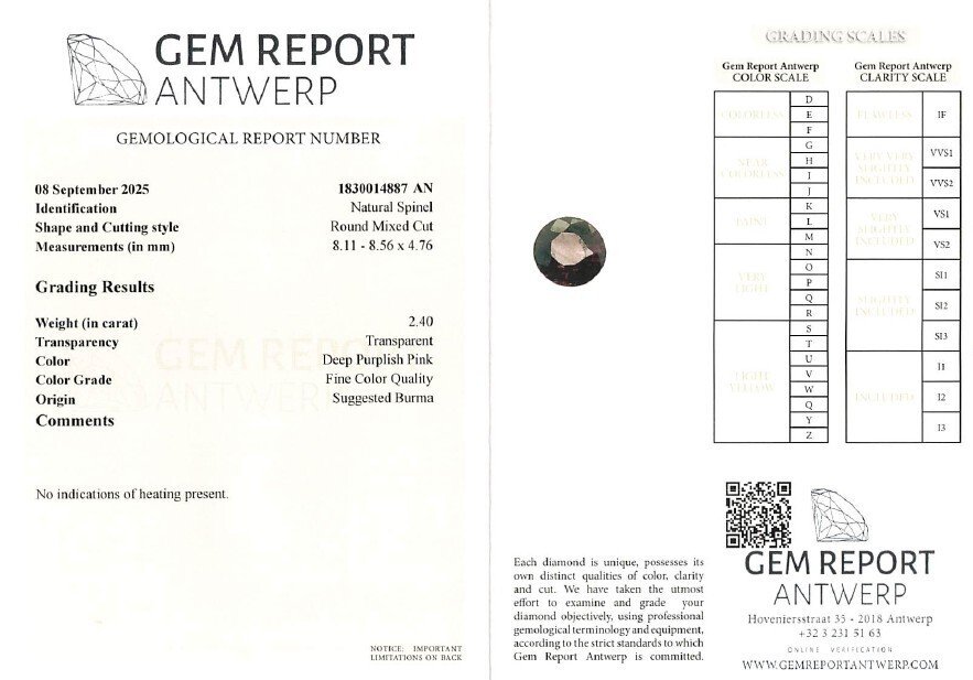 χωρίς τιμή ασφαλείας Σπινέλιος - 2.40 ct - Gem Report Antwerp (GRA) - Βαθύ μωβ-ροζ #4.3