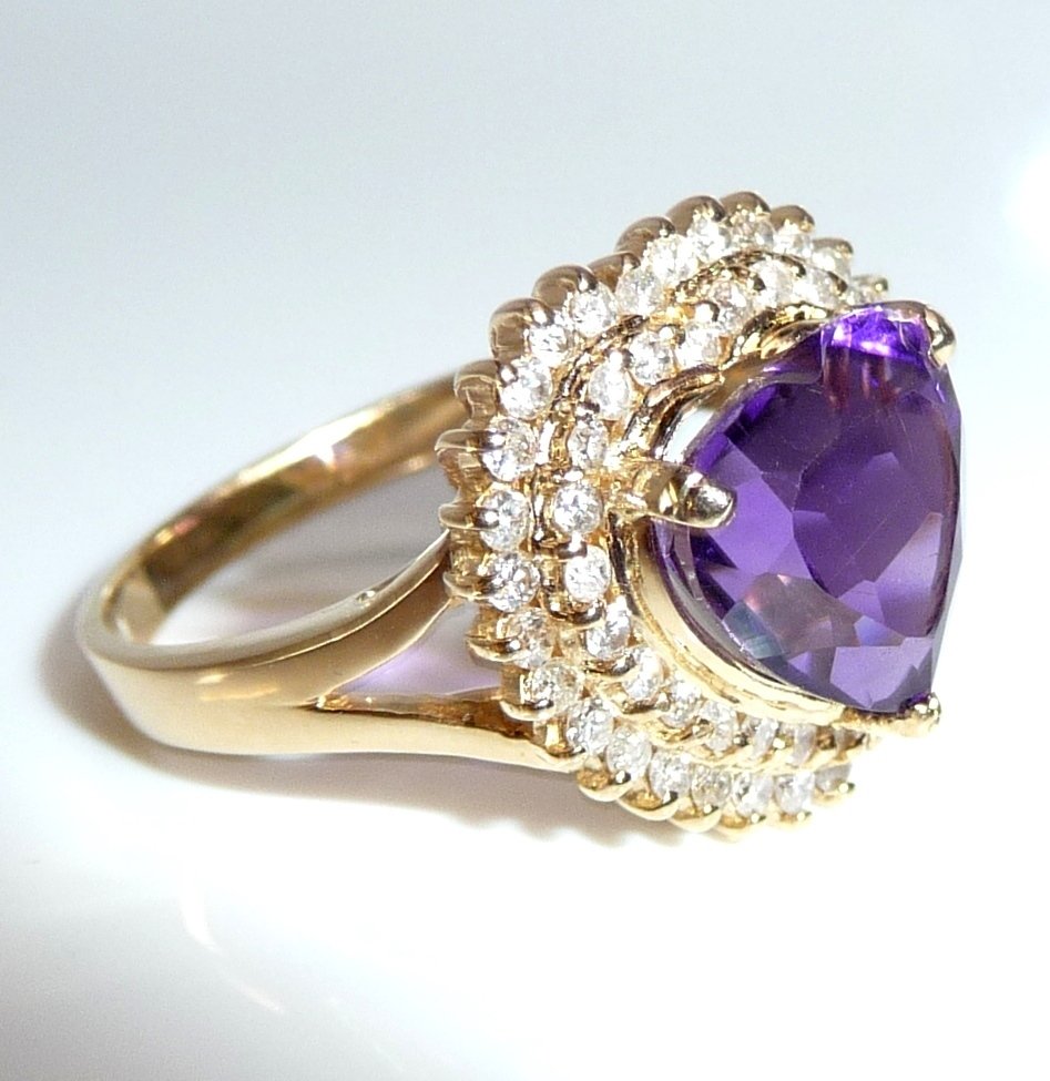 Δαχτυλίδι - 14 καράτια Κίτρινο χρυσό -  2.54ct. tw. Διαμάντι (Φυσικό)  - Αμέθυστος - Δαχτυλίδι καρδιάς #2.1