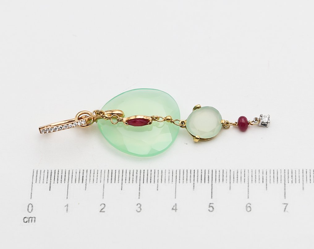 耳環 - 18 克拉 黃金, 玫瑰金 鉆石 (天然) - 紅寶石 #2.1