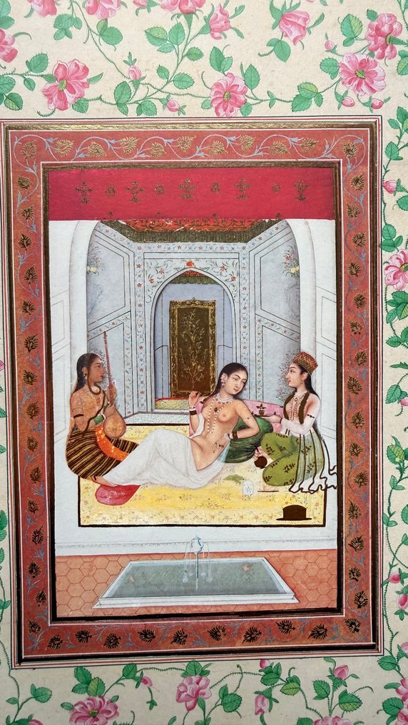 Intia - Mughal-intia; Coron - Moghuldame, Kaiser Akbar in der Gartenkanzlei, Prinzessin beim Feuerwerk, 4 Minitaturen - 1581-1600 #1.0