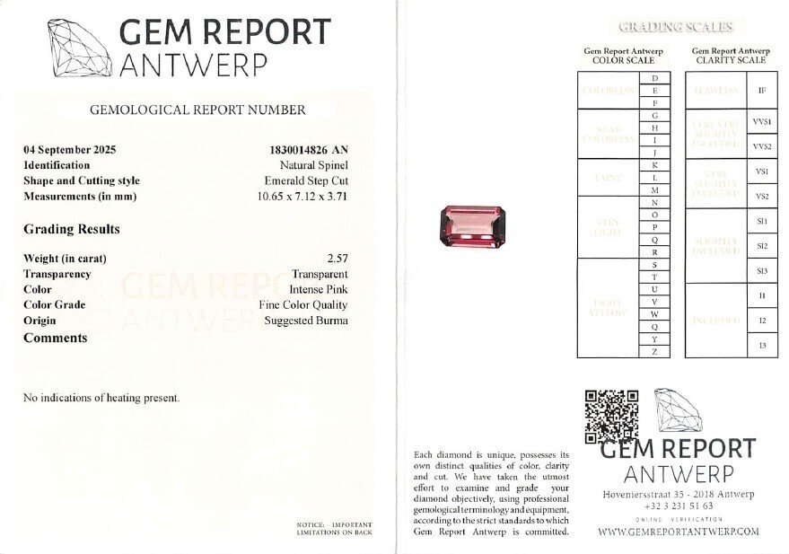 没有保留价 尖晶石 - 2.57 ct - 安特卫普宝石报告(GRA) - 强烈的粉色 #4.3