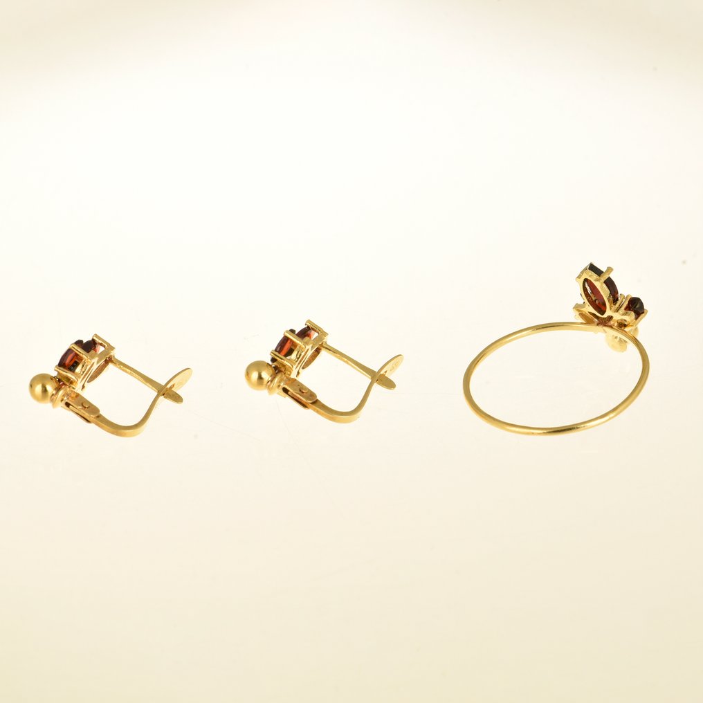 Σετ κοσμημάτων 2 τεμαχίων - 18 καράτια Κίτρινο χρυσό Γρανάτης #4.3