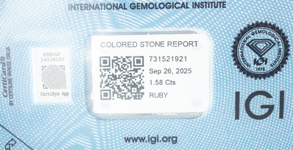 Nincs minimálár Rubin - 1.58 ct - Nemzetközi Gemmológiai Intézet (IGI) - Mélykékkel árnyalt vörös #4.3