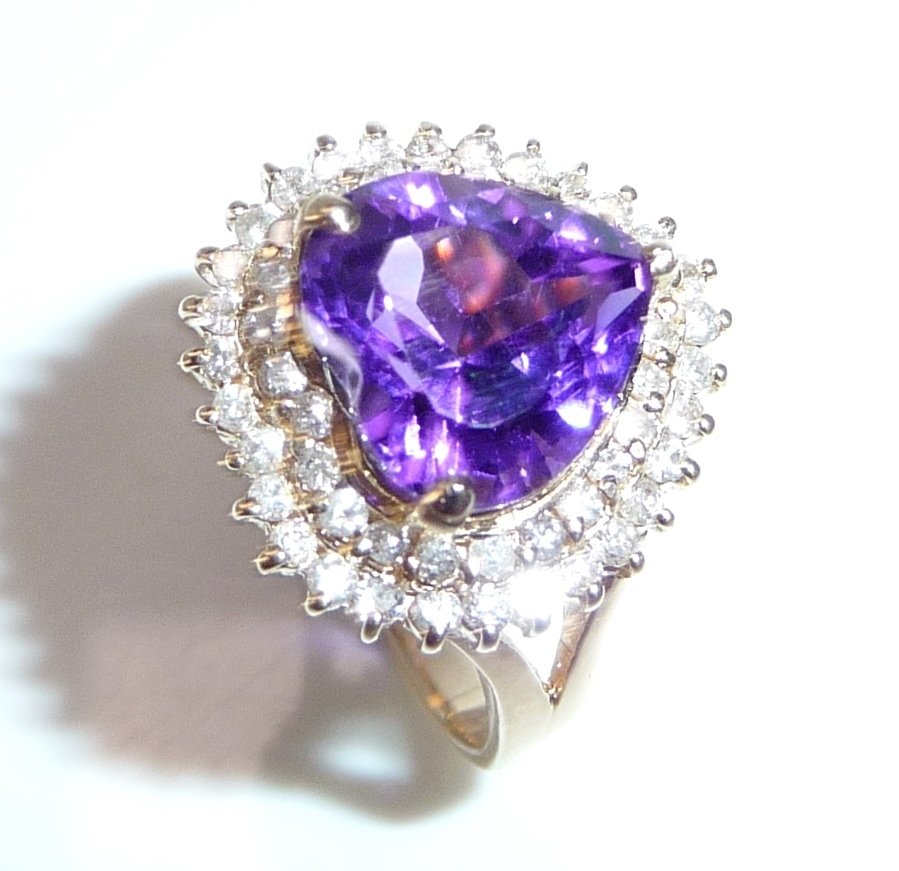 Δαχτυλίδι - 14 καράτια Κίτρινο χρυσό -  2.54ct. tw. Διαμάντι (Φυσικό)  - Αμέθυστος - Δαχτυλίδι καρδιάς #1.0