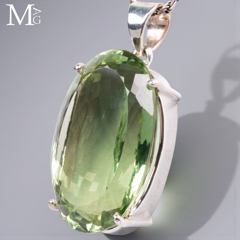 Sterling Silver Pendant with Green Quartz Prasiolite Gemstone - Altezza: 47 mm - Larghezza: 23 mm- 23 g #2.1