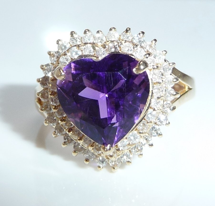 Δαχτυλίδι - 14 καράτια Κίτρινο χρυσό -  2.54ct. tw. Διαμάντι (Φυσικό)  - Αμέθυστος - Δαχτυλίδι καρδιάς #4.3