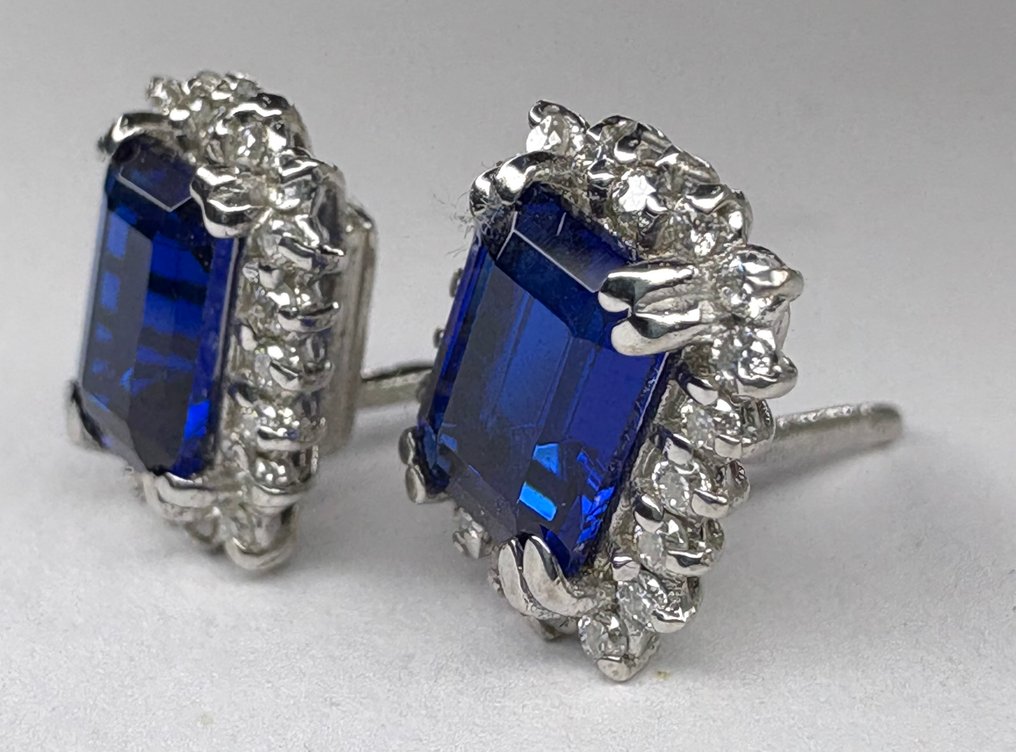 沒有保留價 - 耳環 - 18 克拉 白金 藍寶石 - 鉆石 - 毫無保留 #1.0