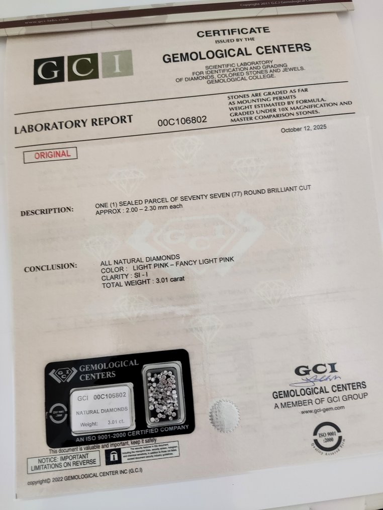 No reserve price - 77 pcs Diamond (Natural coloured) - 3.01 ct - Round Mixed pink - I1, SI1 - Gemmological Centre Israel (G.C.I.) #1.0