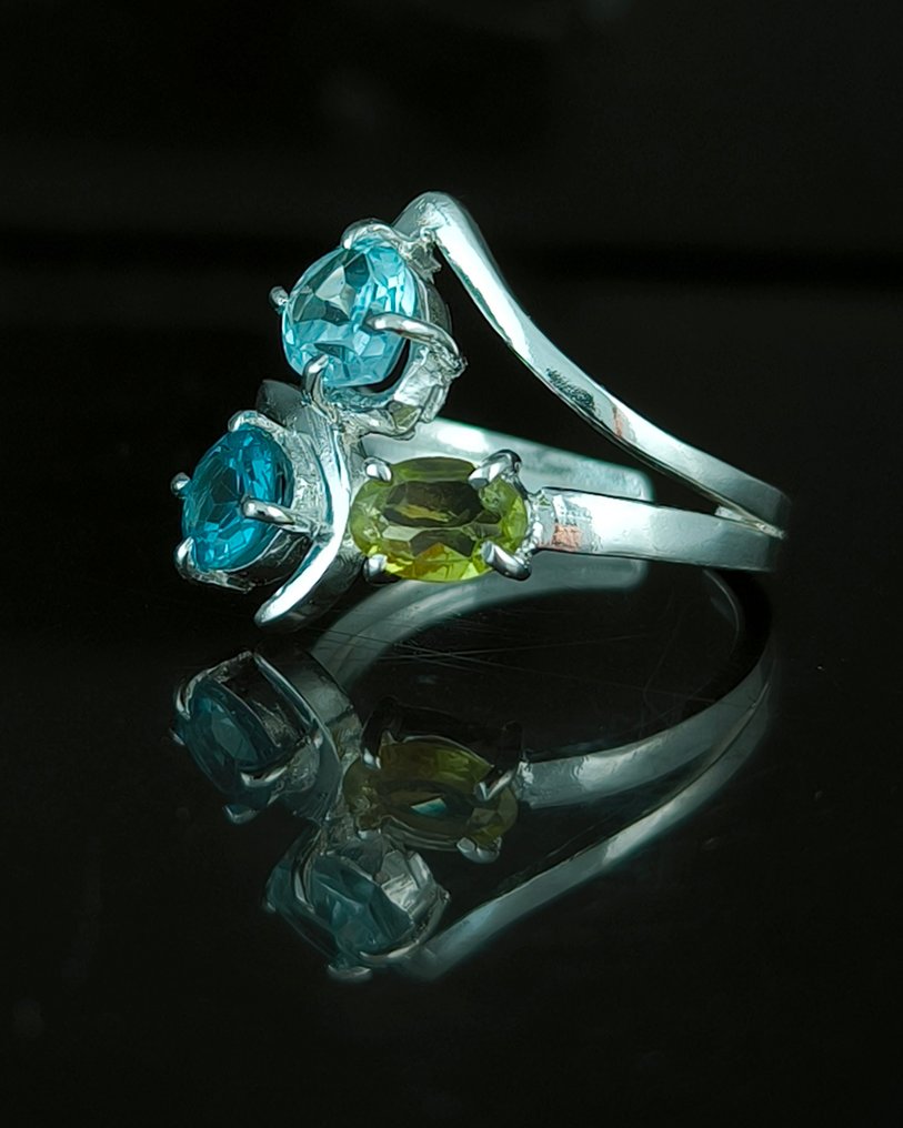 Akvamarin - Sølv - Amulet ring - blå topas #3.2