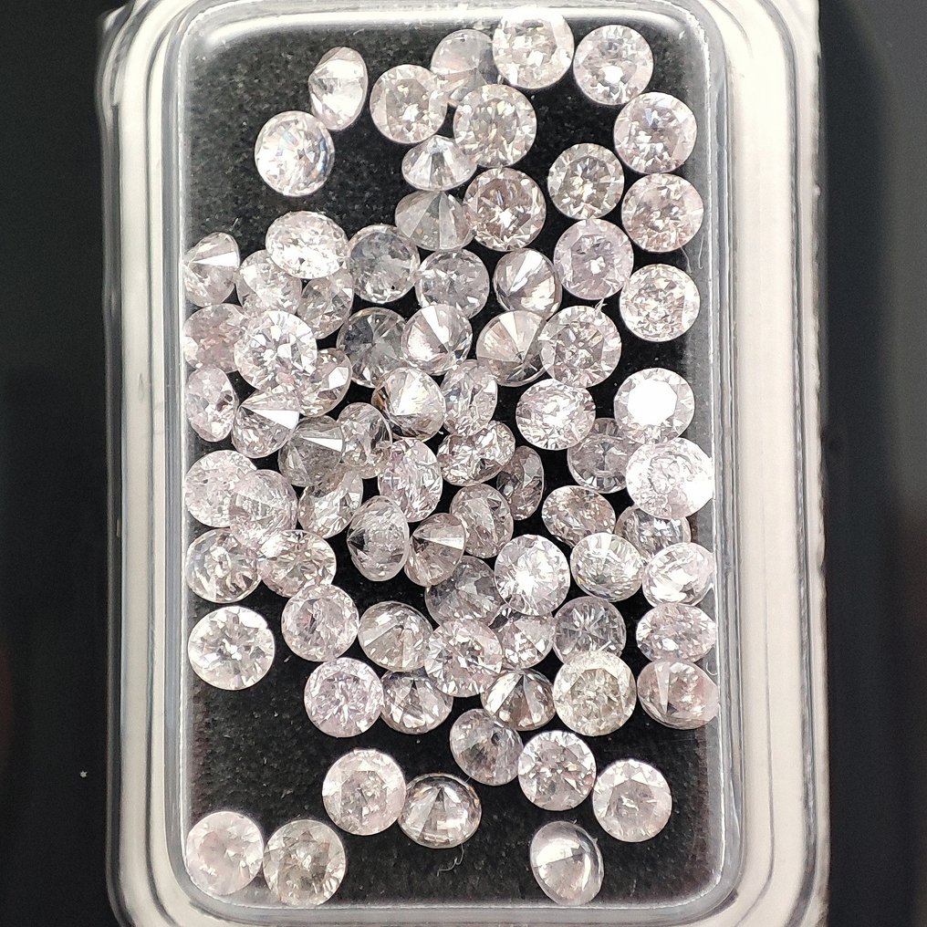 No reserve price - 77 pcs Diamond (Natural coloured) - 3.01 ct - Round Mixed pink - I1, SI1 - Gemmological Centre Israel (G.C.I.) #1.0