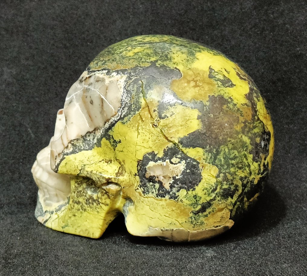 Hand-carved Human Skull Sculpture in 'Hiso Jasper'. Realistic Series - Height: 129 mm - Width: 98 mm- 1483 g #2.1