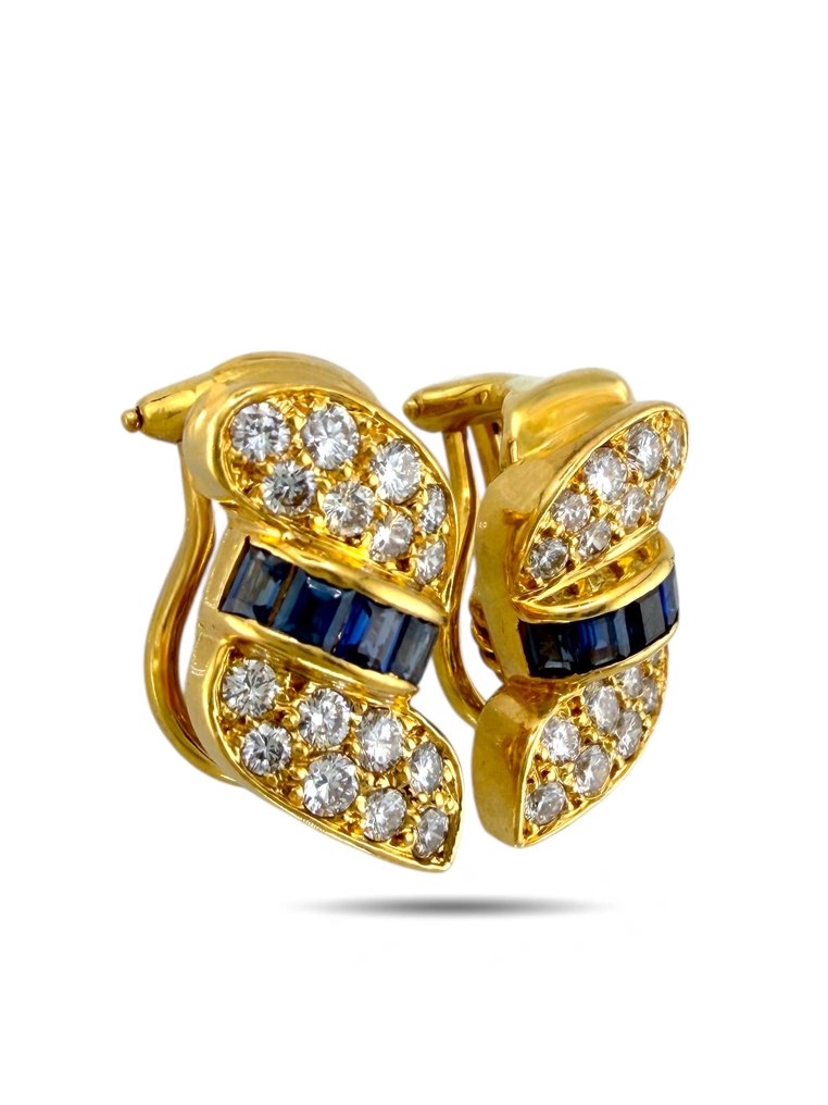 Drop fülbevaló - 18 kt. Exkluzív 18 karátos sárga arany gyémánt és zafír fülbevalók, Sárga arany - 0.96ct. tw. Gyémánt (Természetes) #3.2