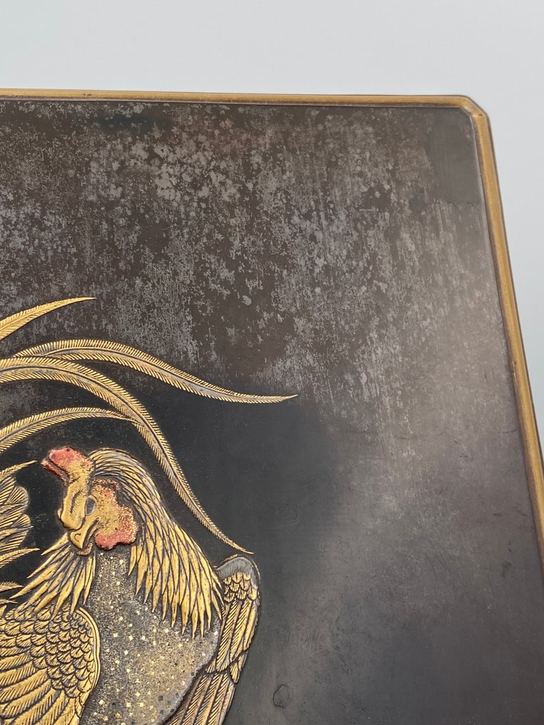 盒子 - 古董抹金笔洗箱 华丽的墨石盒 漆器抹金, 金, 银, 木 - inkstone box #4.3