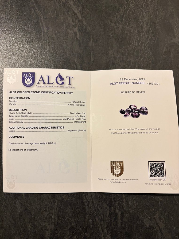 8 pcs  Spinel  - 4.84 ct - Antwerp Laboratory for Gemstone Testing (ALGT) - Diep purper-rosé #1.0
