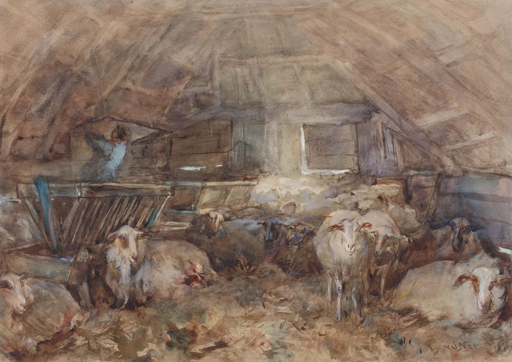 Willem Hendrik van der Nat (1864–1929) - In de schapenstal #1.0