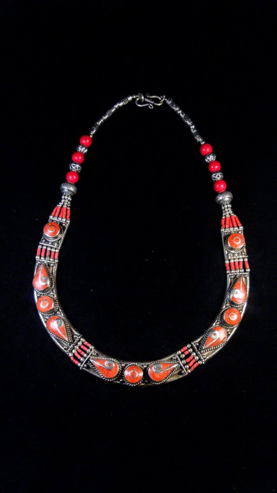 复古贝尔贝项链 - 珊瑚 + 绿松石 项链 - 高度: 45 cm - 闊度: 4 cm- 124 g #3.2