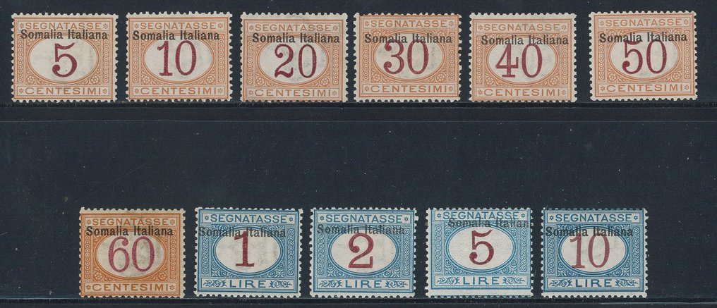 意屬索馬里  - 在顶部标记“Segnatasse con sovr. in alto”，系列编号12/22。R. Diena认证。 #1.0
