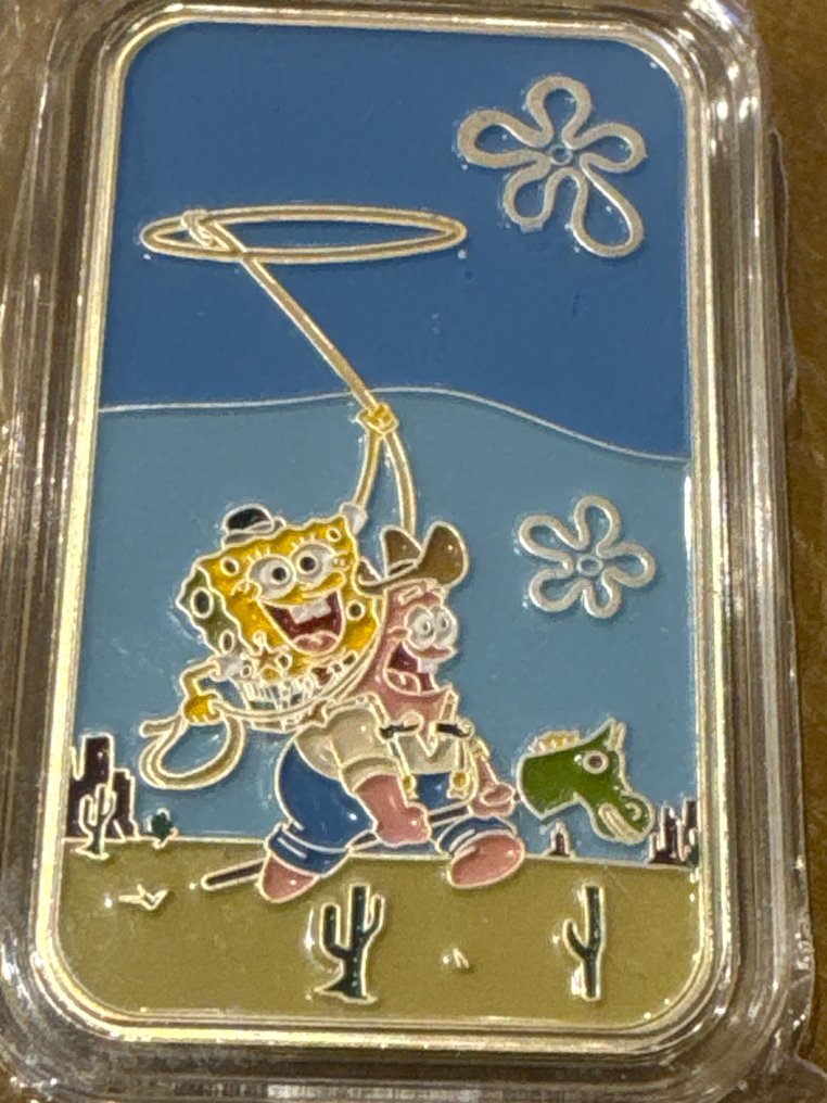 world. Silver bar Spongebob - Cowboy Rodeo Sponge Enamel Style Color 1 Oz (.999) (No reserve price) #2.1