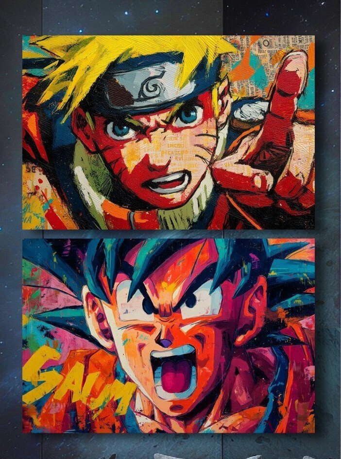 Canvas Fit - Alberto Ricardo - “Guerreros del Espíritu: Naruto & Goku” (Díptico en lienzo – Edición limitada) #1.0