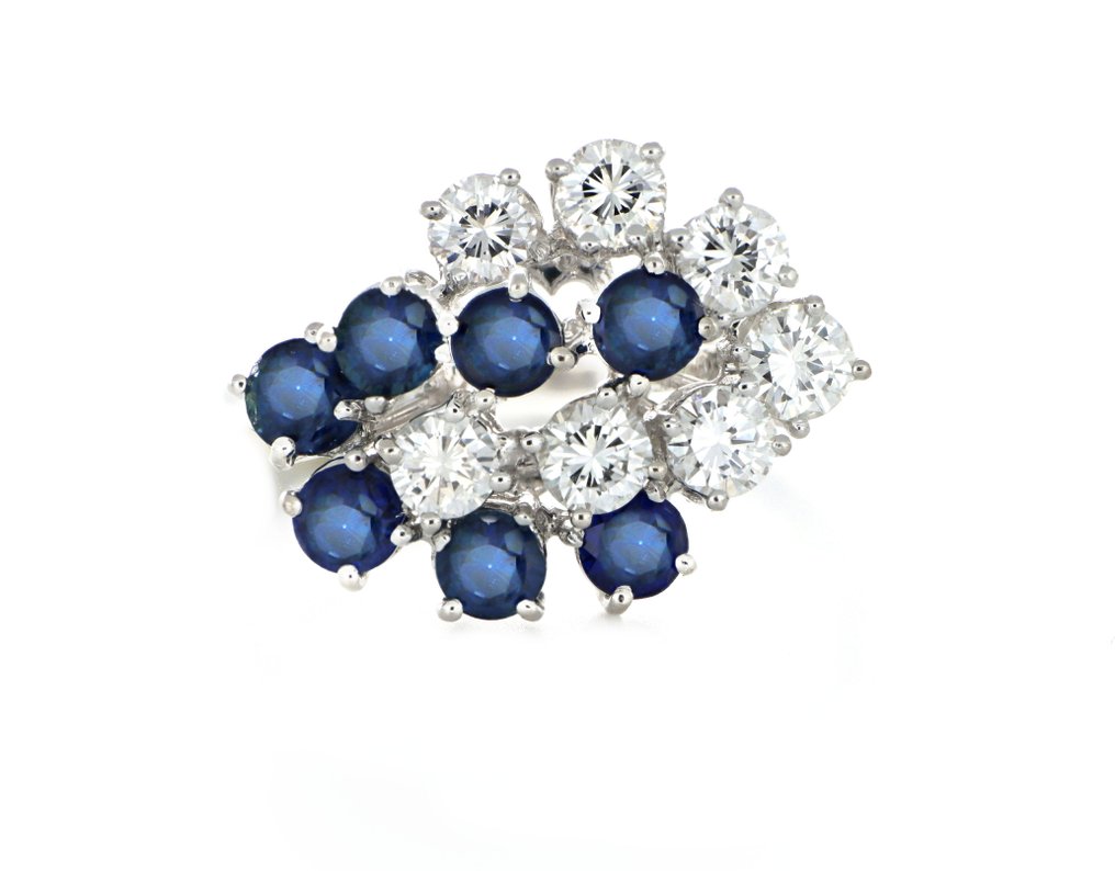 沒有保留價 - 戒指 - 18 克拉 白金 -  1.40ct. tw. 鉆石 (天然)  - 藍寶石 #1.0