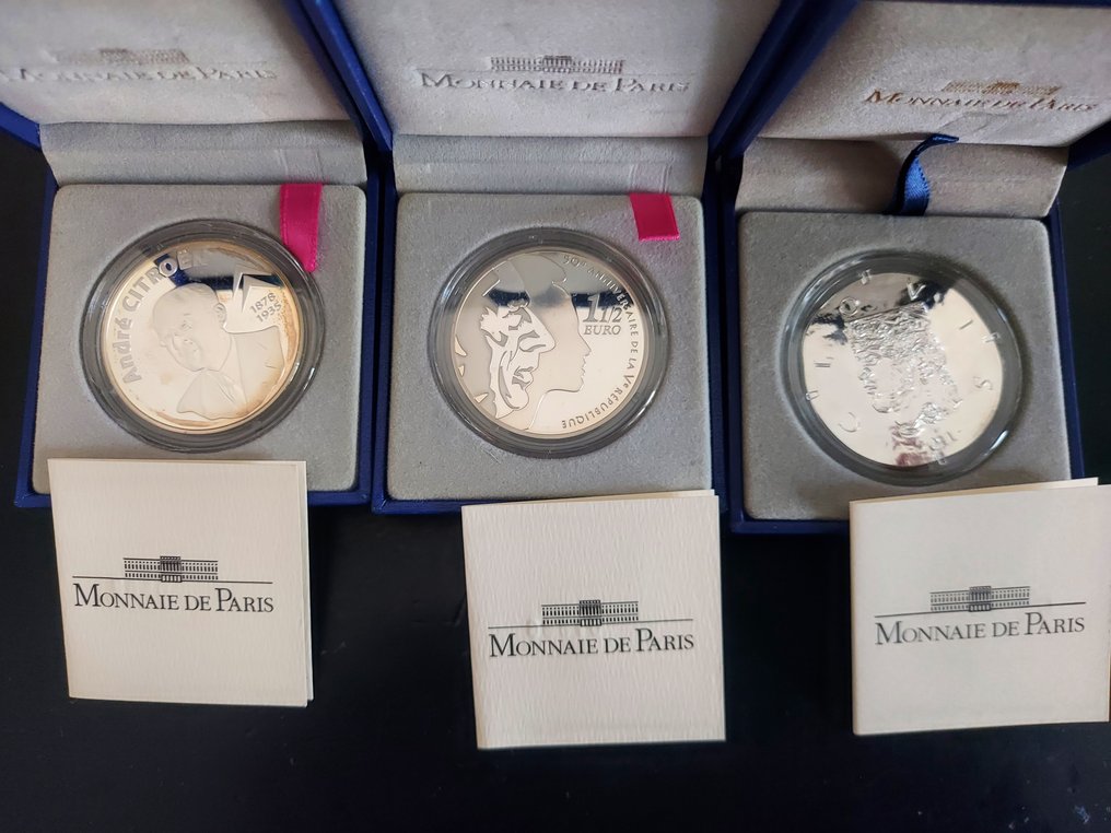 Franța. 1 1/2, 10 Euro 2008 -2011 (3 monete) silver proof (Fără preț de rezervă) #1.0