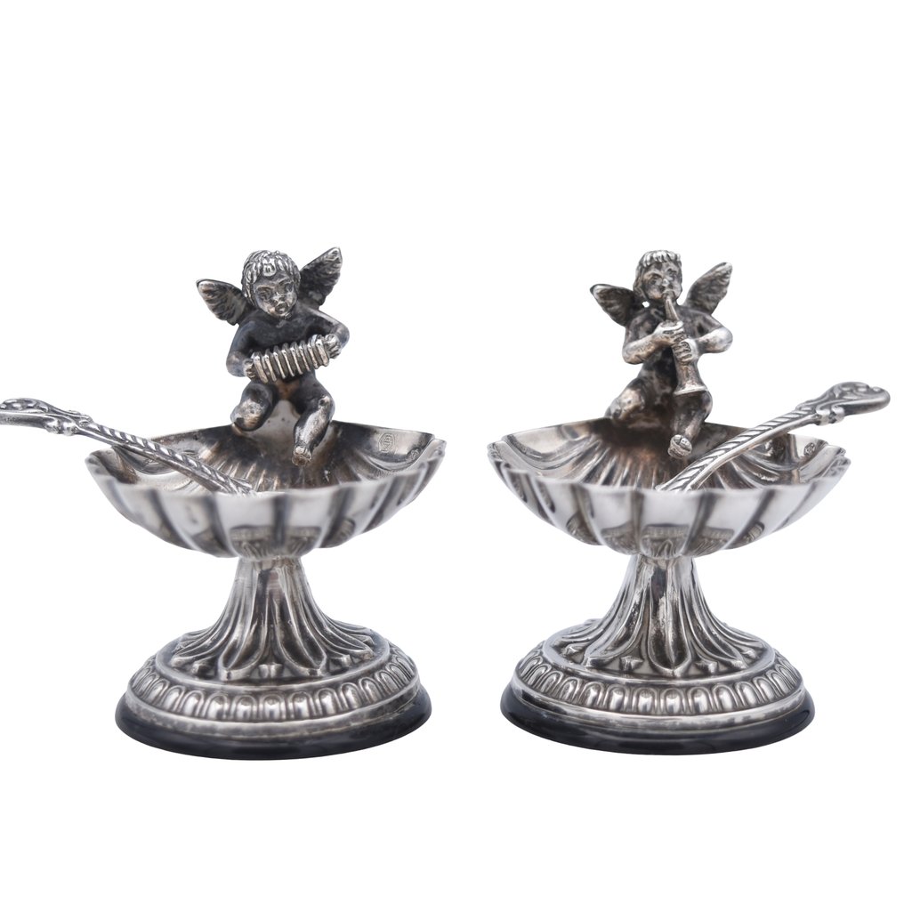 Salt cellar (2) - Cherubs - .925 silver #1.0