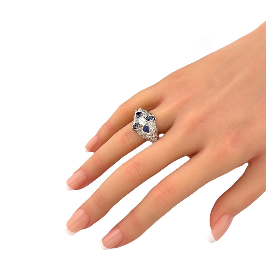 Δαχτυλίδι - 18 καράτια Κίτρινο χρυσό, Δαχτυλίδι από λευκό χρυσό 18K, 1.82ct διαμάντι και ζαφείρι Διαμάντι (Φυσικό)  #4.3