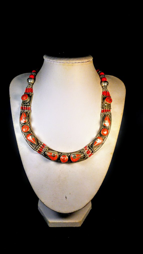 复古贝尔贝项链 - 珊瑚 + 绿松石 项链 - 高度: 45 cm - 闊度: 4 cm- 124 g #1.0