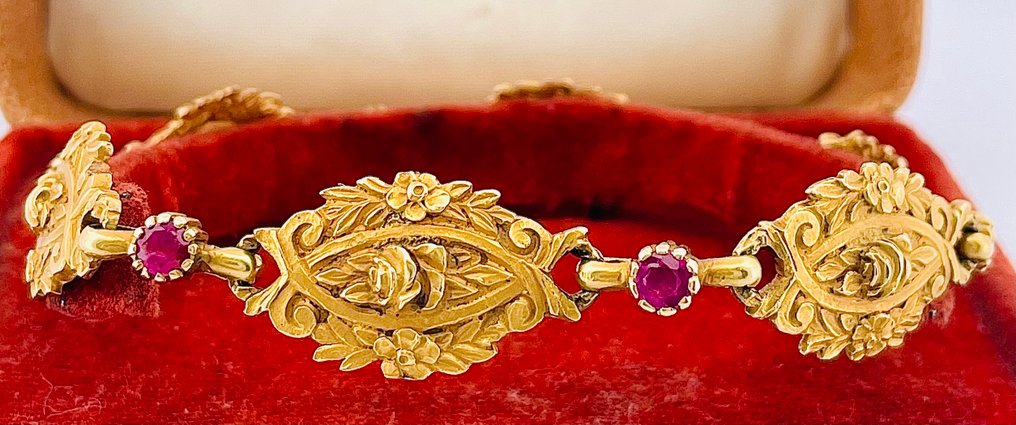 手镯 - 18K包金 黄金 红宝石 #1.0