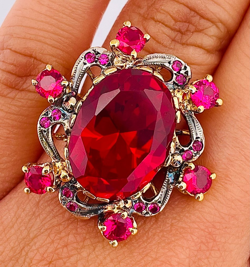 沒有保留價 - 戒指 - 9 節 黃金, 銀 紅寶石 - 紅寶石 #4.3