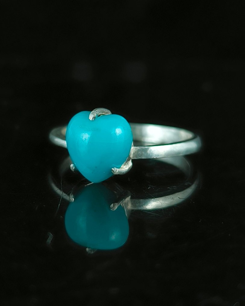 Turquoise Ring in sterling silver - Height: 10 mm - Width: 10 mm- 2.31 g - (1) #1.0