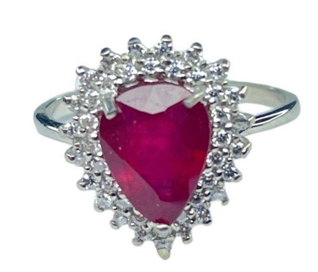 No Reserve Price - Ring - 18 kt. White gold Ruby - Diamond - WITHOUT RESERVE #1.0