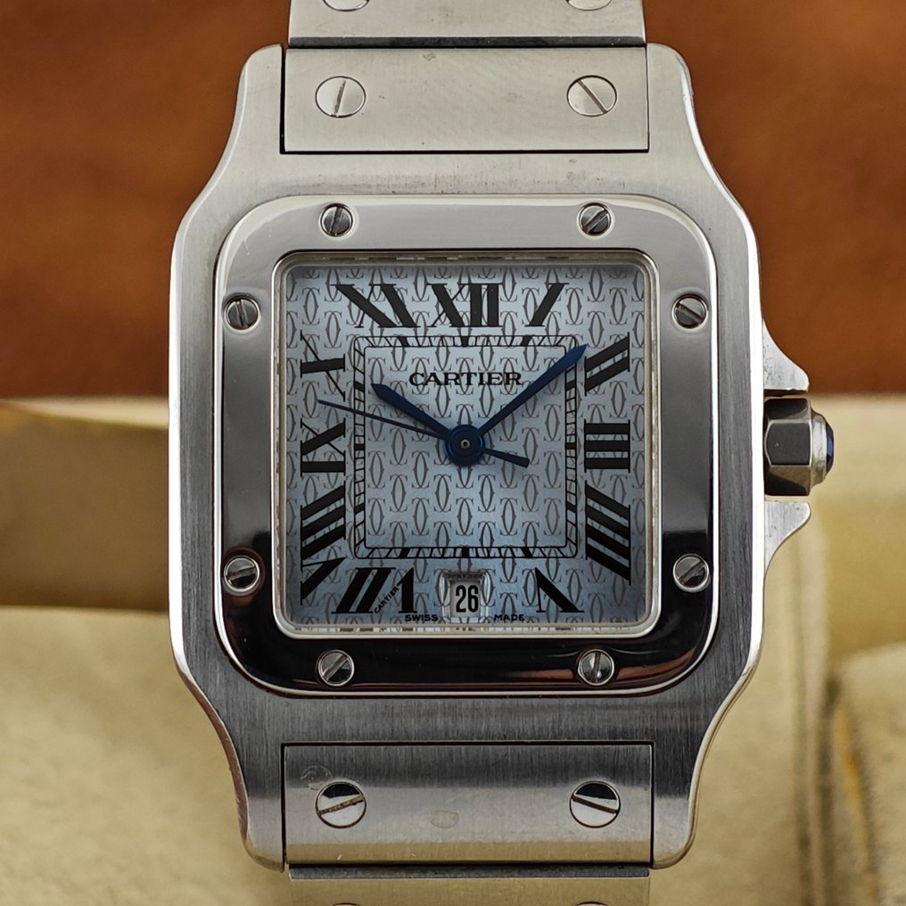 Cartier - Santos Galbée 'Ice blue' Anniversary Logo Dial With Certificate - Ref. 1564 - Men - 2000-2010 #3.2