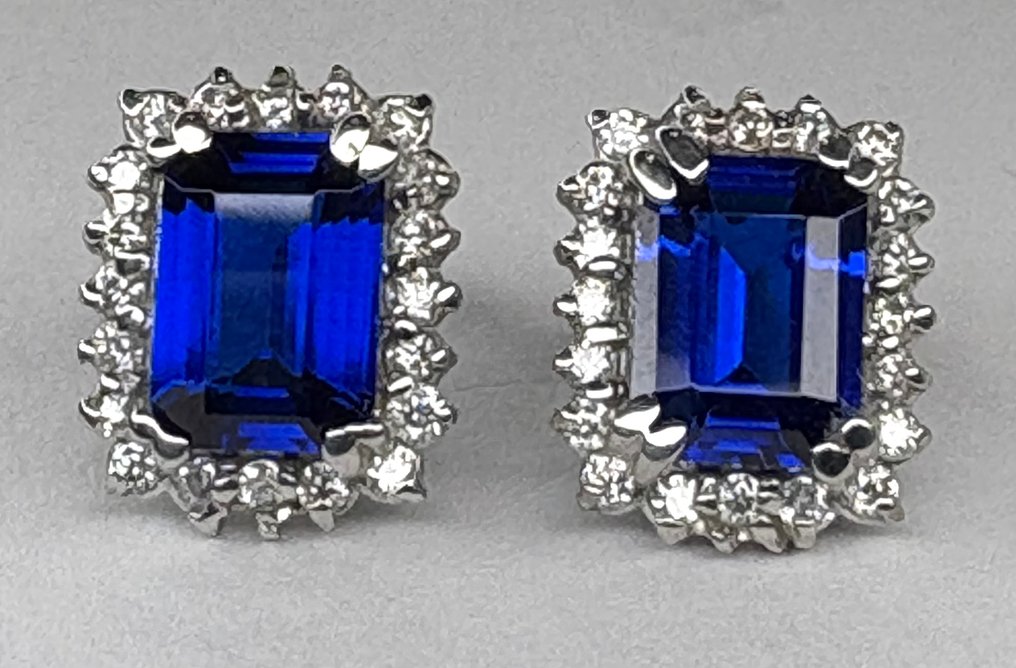 沒有保留價 - 耳環 - 18 克拉 白金 藍寶石 - 鉆石 - 毫無保留 #1.0
