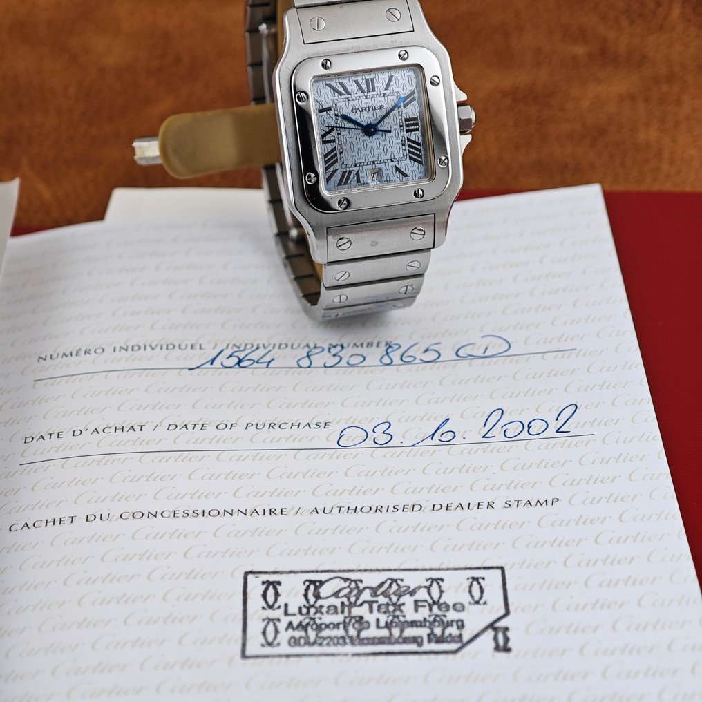 Cartier - Santos Galbée 'Ice blue' Anniversary Logo Dial With Certificate - Ref. 1564 - Men - 2000-2010 #1.0