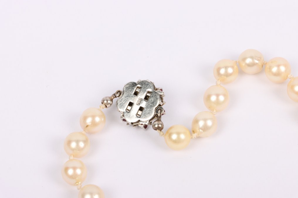 项链 - 14K包金 白金 珍珠 - 红宝石 #4.3