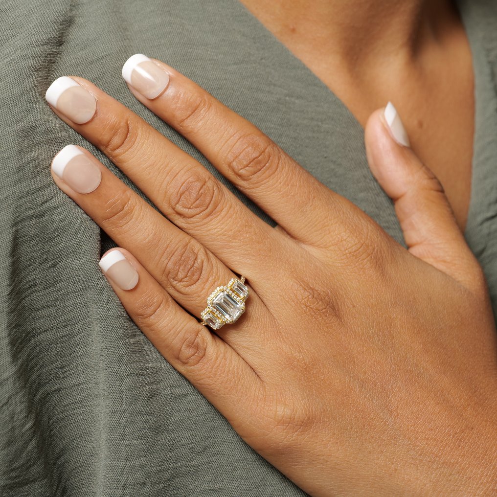 χωρίς τιμή ασφαλείας - Βέρα - 14 καράτια Κίτρινο χρυσό -  2.71ct. tw. Διαμάντι (Εργαστηριακής καλλιέργειας) - Διαμάντι - Δαχτυλίδι Νύφης Emerald #4.3