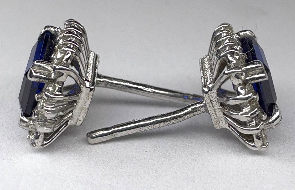 沒有保留價 - 耳環 - 18 克拉 白金 藍寶石 - 鉆石 - 毫無保留 #3.2