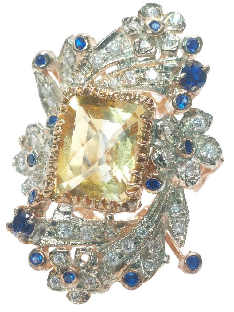 没有保留价 - 戒指 - 14K包金 银, 玫瑰金 黄宝石 - 混合宝石 #1.0