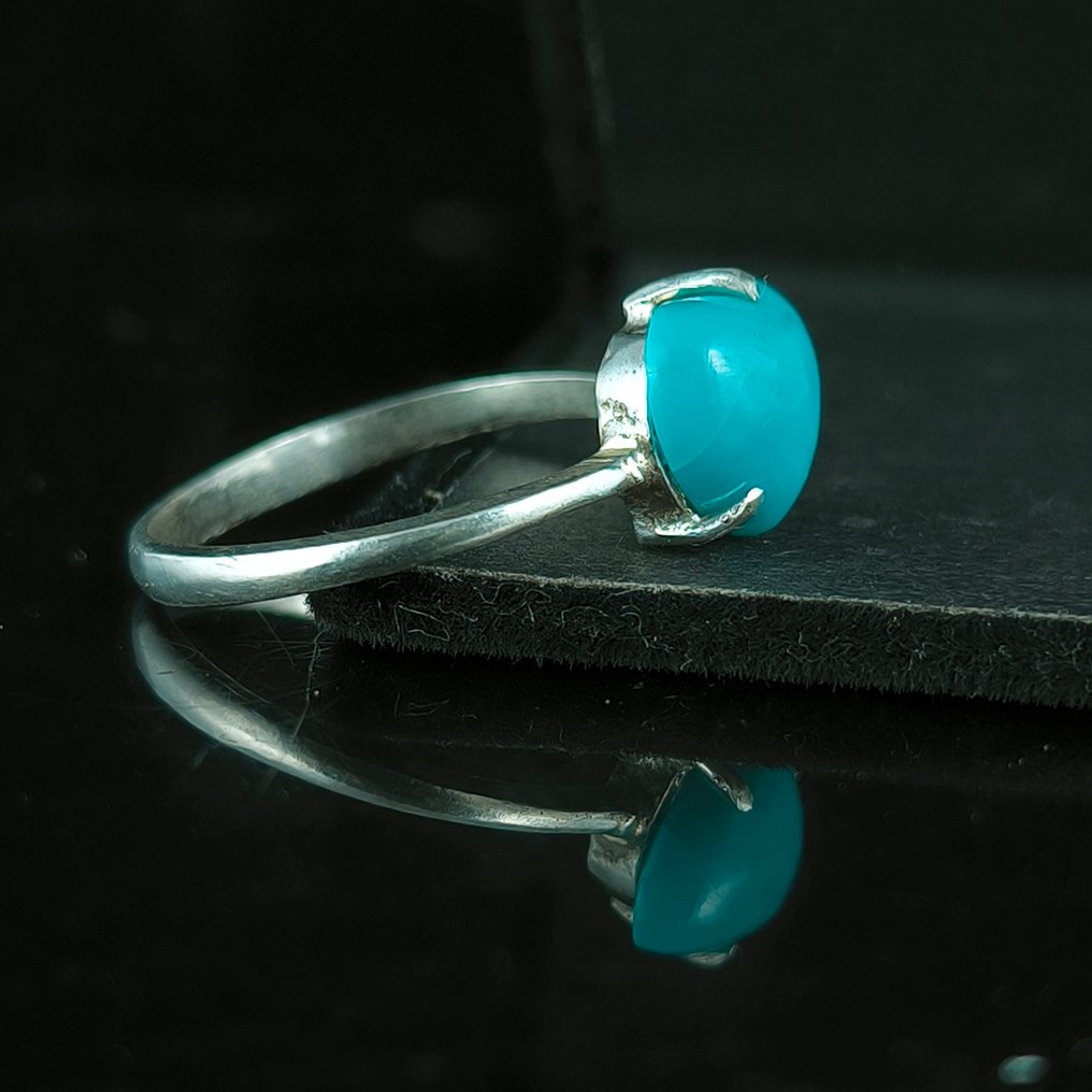 Turquoise Ring in sterling silver - Height: 10 mm - Width: 10 mm- 2.31 g - (1) #4.3