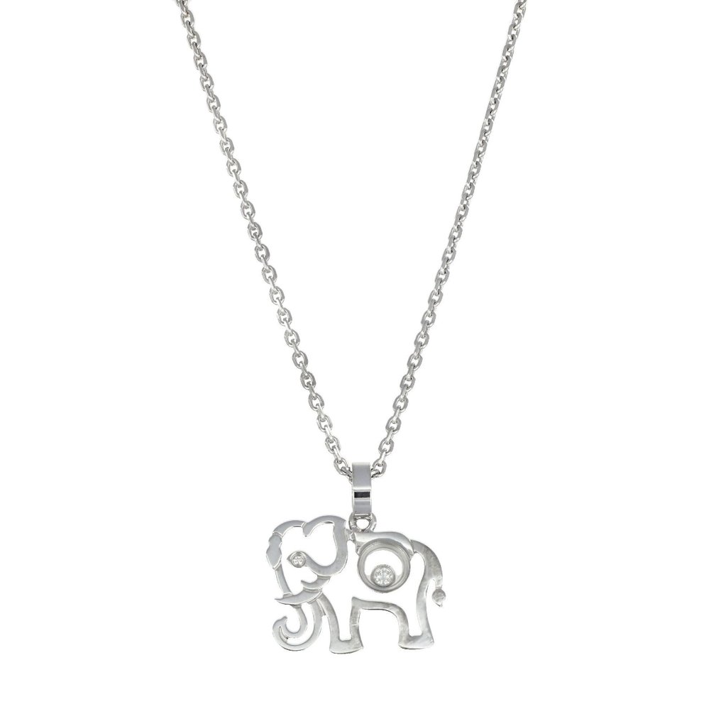 Chopard - 项链 - Happy Diamonds - 18K包金 白金 -  0.03ct. tw. 钻石 (天然)  - 象吊坠 #3.2