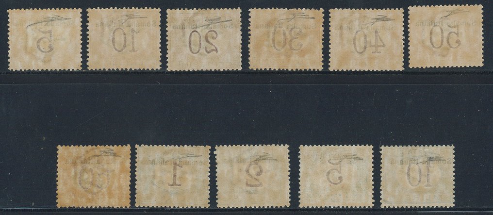 意屬索馬里  - 在顶部标记“Segnatasse con sovr. in alto”，系列编号12/22。R. Diena认证。 #2.1